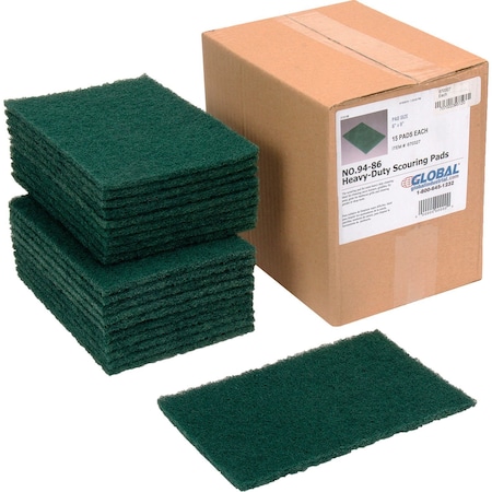 Global Industrial Heavy Duty Scouring Pads, Green, 6 x 9, 15PK 670327